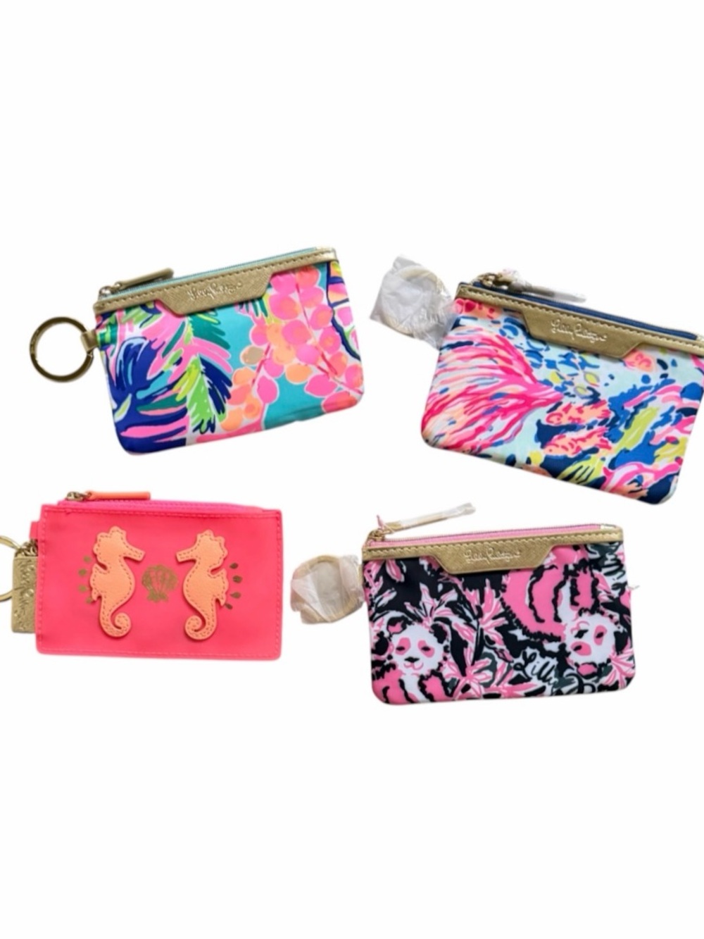 Set of 4 Lilly Pulitzer ID Case Keychain Coin Purse Wallets with Gift Bags
